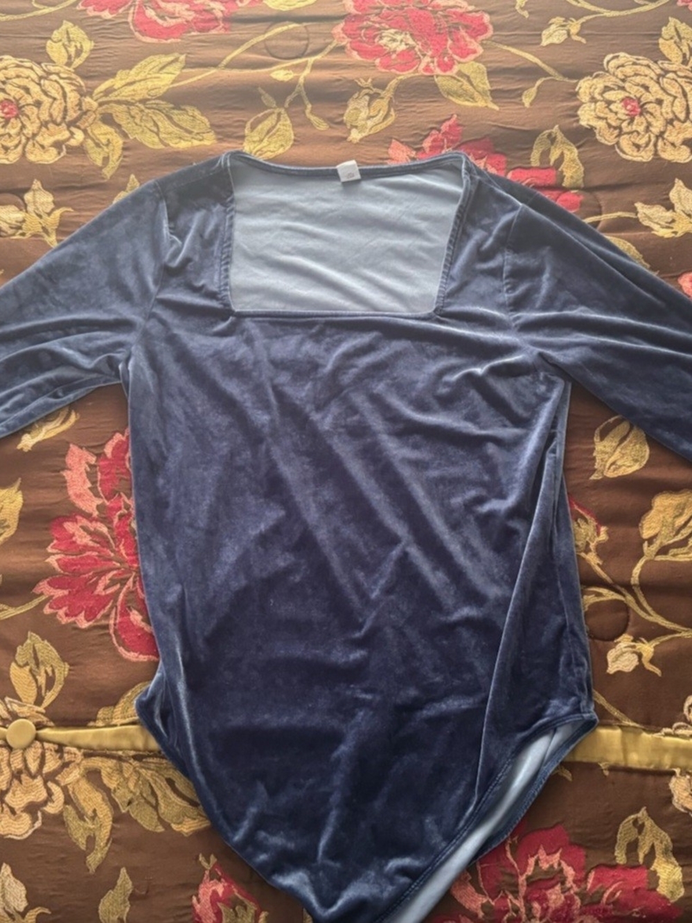 Old Navy Navy Blue Velvet Long-Sleeve Bodysuit
